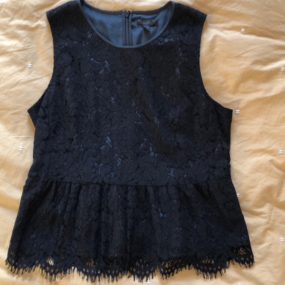 J. Crew lace overlay peplum top